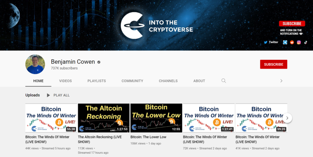 Benjamin Cowen - best crypto youtube channels