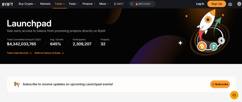 Bybit Launchpad homepage